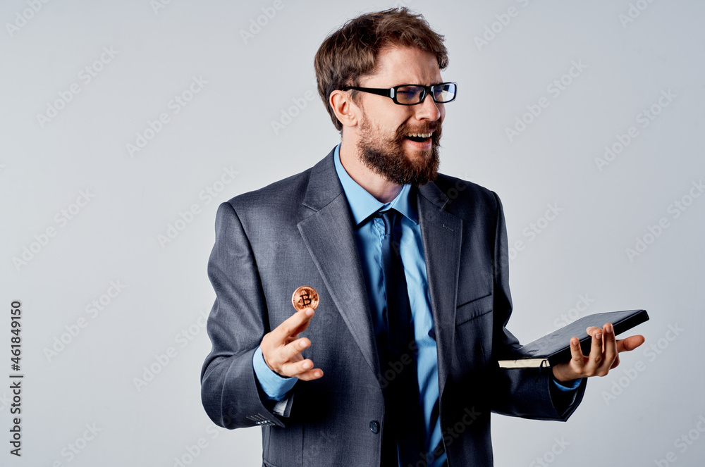 emotional man internet technology commerce bitcoin mining light background emotional man internet technology commerce bitcoin mining light background