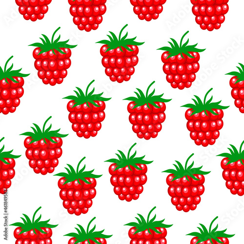 Seamless raspberry pattern on a white background.Vector berry pattern can be used in textiles, labels of jams, juices, postcards.