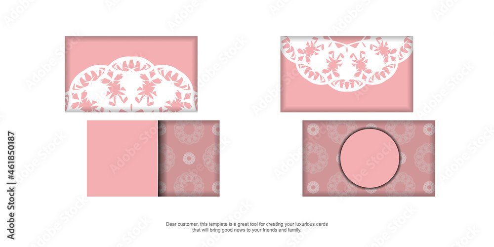 Business card template in pink with an abstract white pattern for your business.