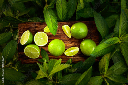 Limes and growing mint in the garden.