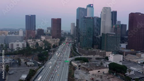Wallpaper Mural Aerial Hyperlapse of downtown Los Angeles At Sunset, California, USA Torontodigital.ca