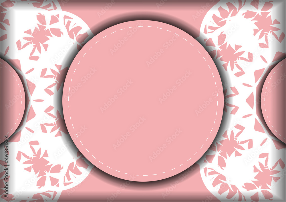Template Greeting card of pink color with mandala white ornament for your congratulations. Template Greeting card of pink color with mandala white ornament for your congratulations.