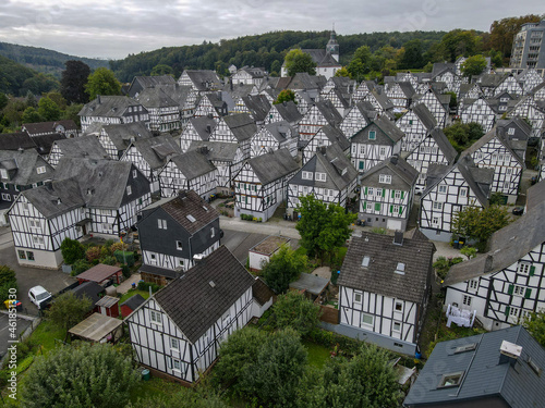 Drone view at the tranditional village of Freudenburg in Germany photo