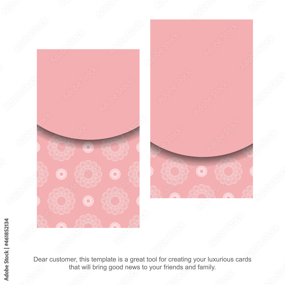 Business card template in pink with abstract white ornament for your brand. Business card template in pink with abstract white ornament for your brand.