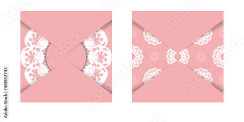 Greeting card template in pink with Indian white pattern prepared for typography.