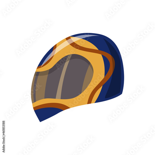 Helmet for scooter, car or motorcycle sport. Head protection for road safety. Cartoon flat sport helmet icon