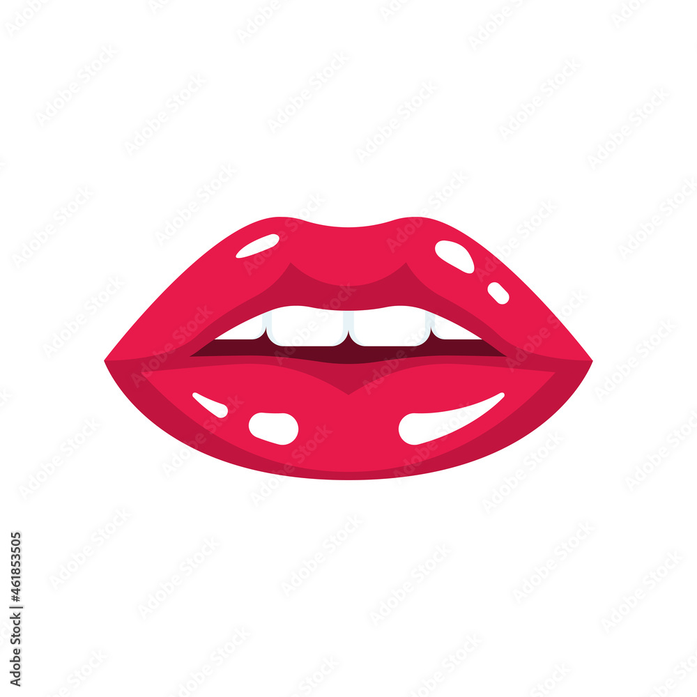 Red female lips. Woman lips. Beauty sexy woman. Vector illustration flat design. Isolated on white background.