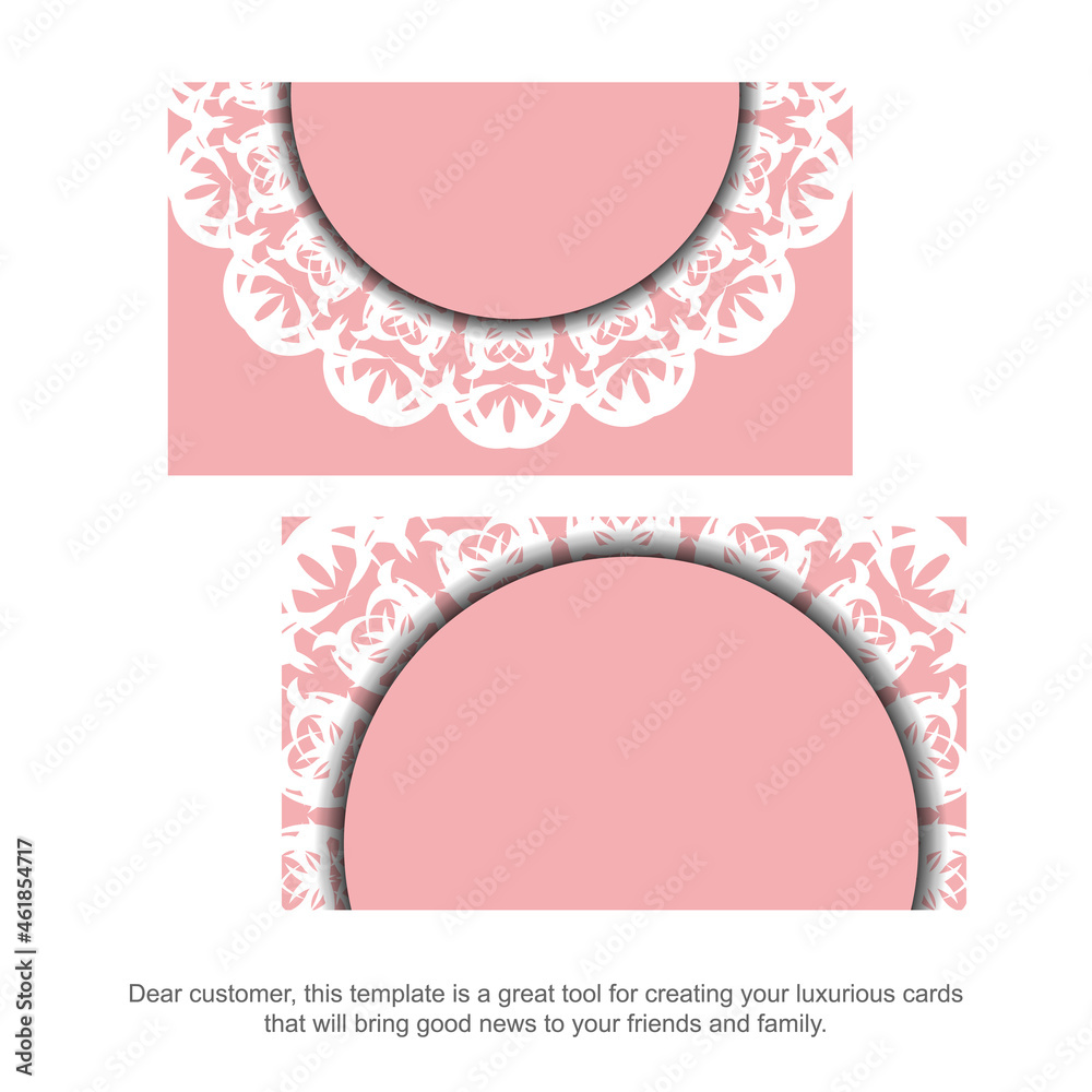 Business card template in pink with luxurious white pattern for your brand.