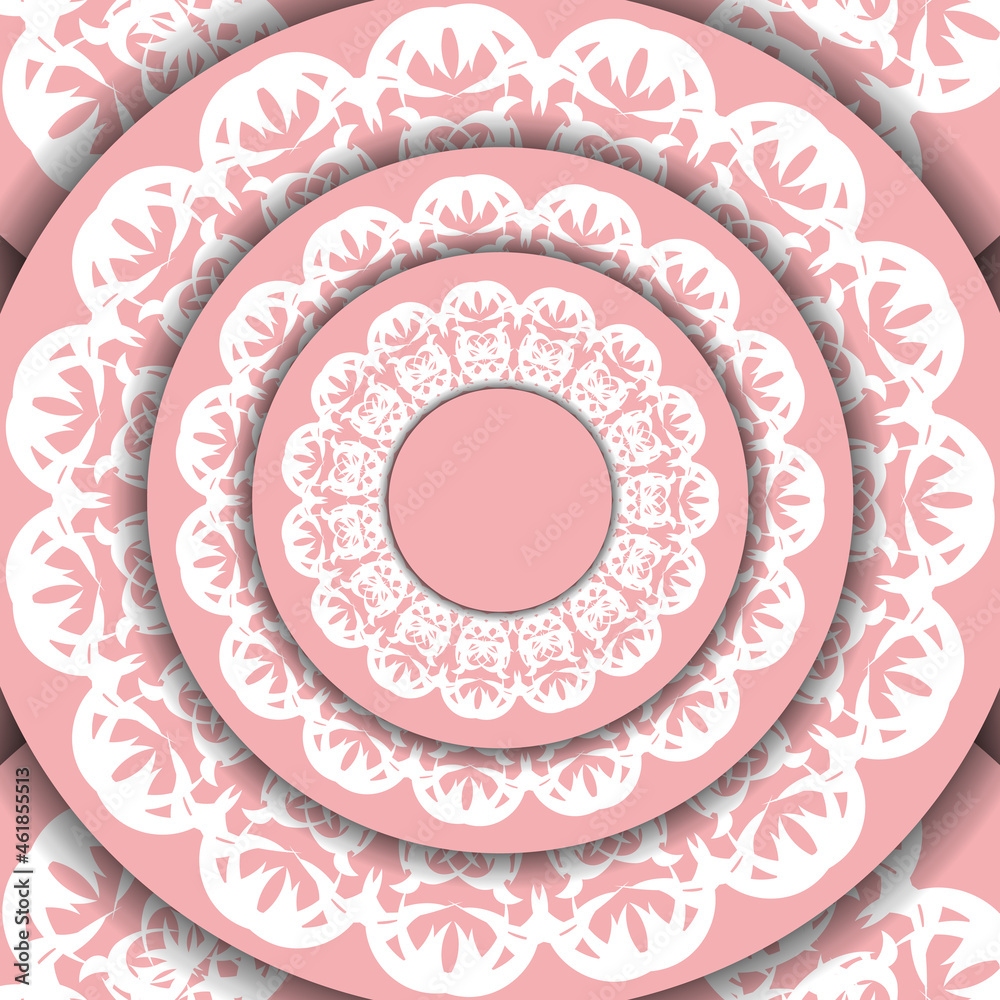 Fototapeta premium Pink banner with vintage white ornament for design under your text