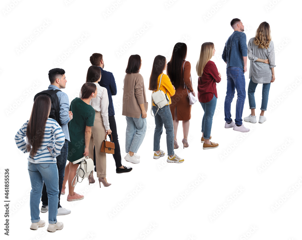 © New Africa - People waiting in queue on white background, back view © New Africa - People waiting in queue on white background, back view