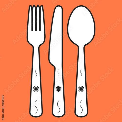 white spoon fork and knife orange background