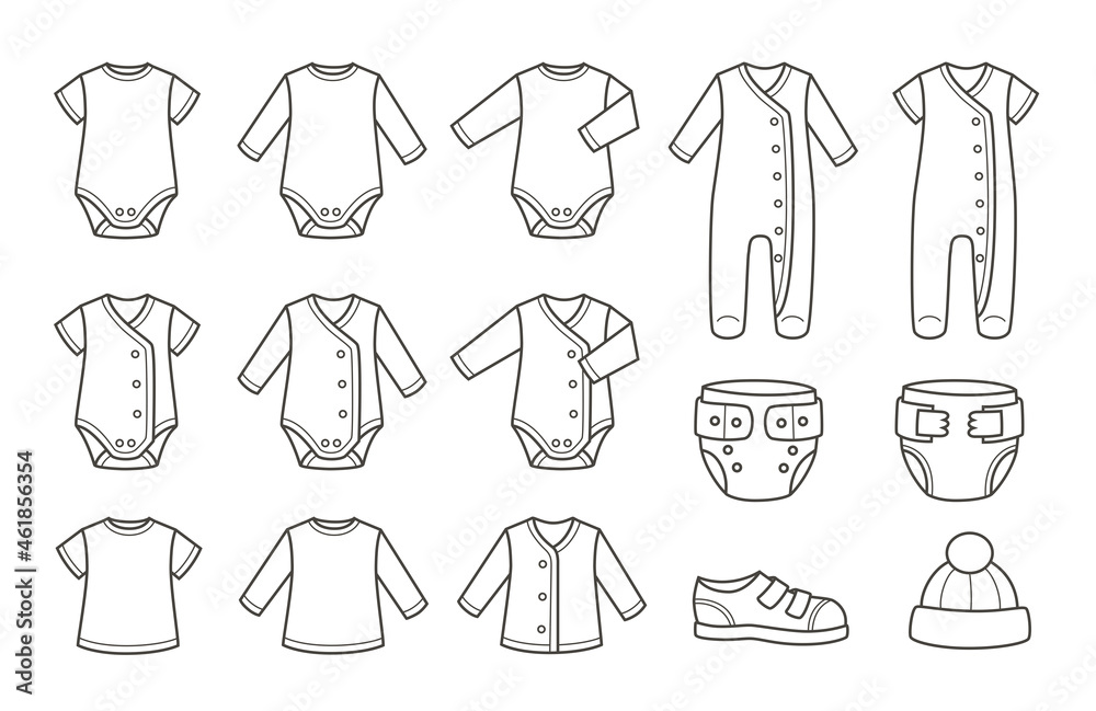 Newborn. Baby clothes icons set. Clothing for boy and girl. Isolated