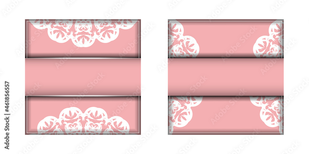 Fototapeta premium Template Congratulatory leaflet in pink color with mandala white ornament for your congratulations.