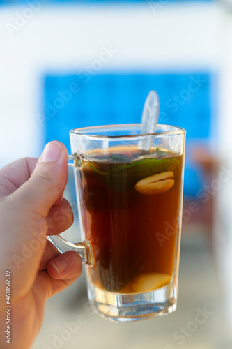 Traditional Tunisian mint tea with almond
