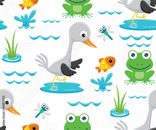 Seamless pattern vector of swamp cartoon animals