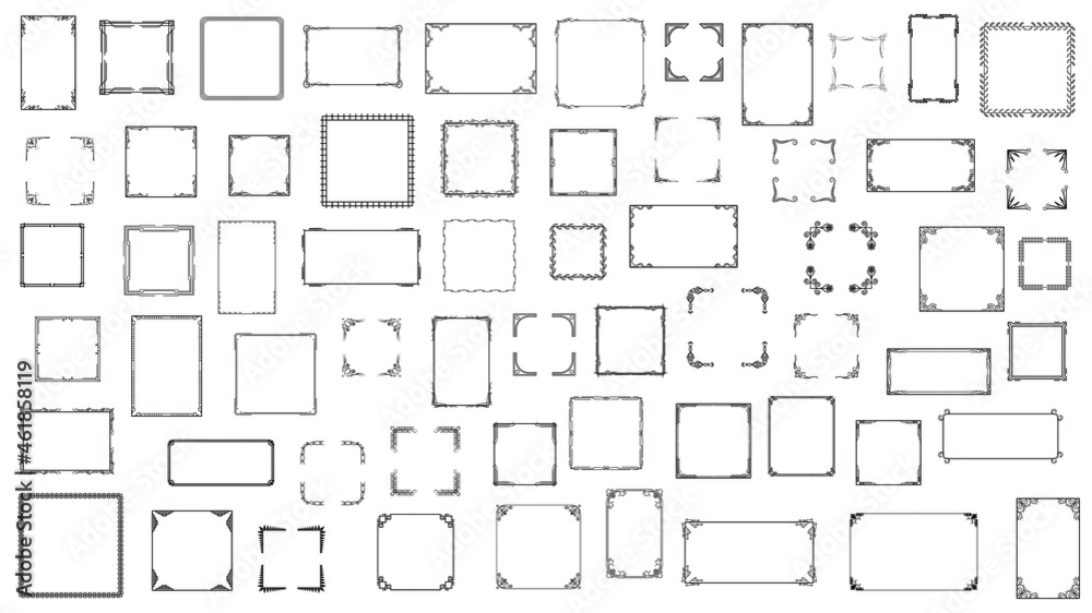 Big Set Black Simple Line Frame Collection Doodle Square Floral Frame Elements Vector Design Style Sketch Isolated Illustration For Banner Big Set Black Simple Line Frame Collection Doodle Square Floral Frame Elements Vector Design Style Sketch Isolated Illustration For Banner