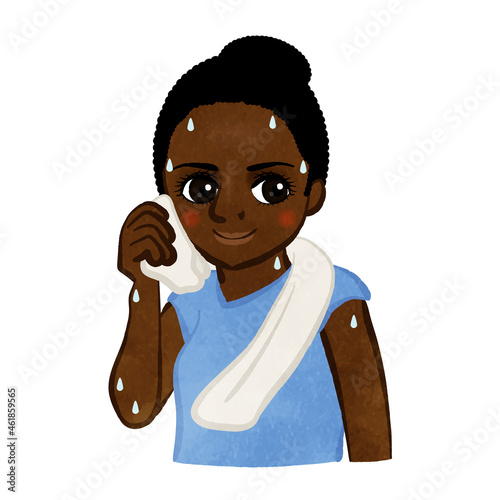 Young woman wiping sweat with a towel African American Ver