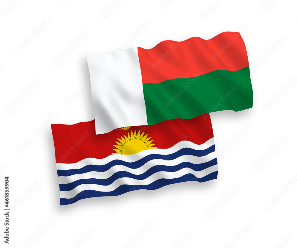 Flags of Republic of Kiribati and Madagascar on a white background Flags of Republic of Kiribati and Madagascar on a white background