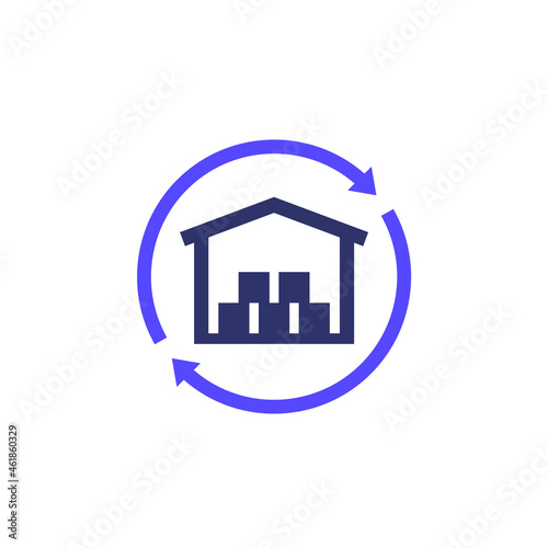warehouse, depot icon with arrows
