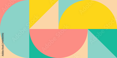 Trendy vector abstract geometric background with circles in retro scandinavian style. Graphic pattern of simple shapes in pastel colors, abstract mosaic.