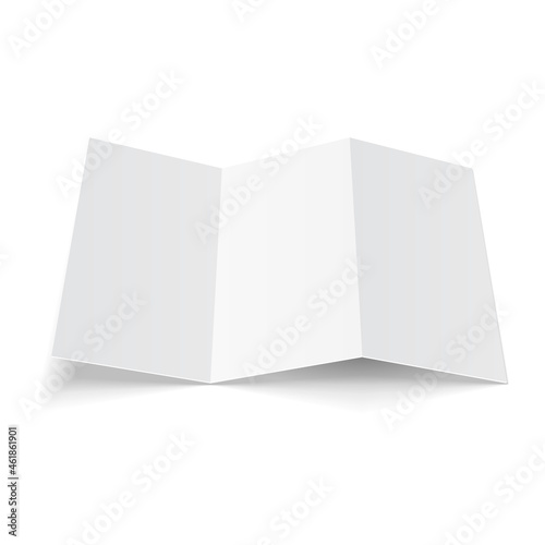 Mockup Blank Trifold Paper Leaflet, Flyer, Broadsheet, Flier, Follicle, Leaf A4 With Shadows. On White Background Isolated. Mock Up Template Ready For Your Design. Vector EPS10