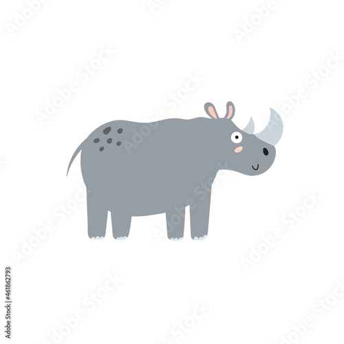 Cute rhinoceros in cartoon style isolated element. Print with a rhino for kids. Vector illustration © juliyas