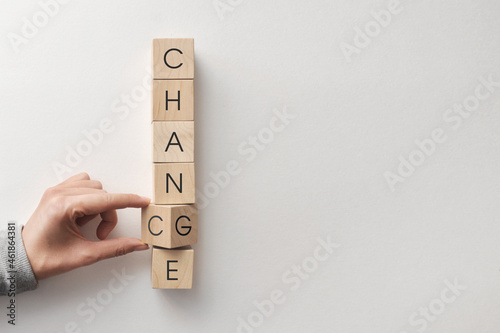 Wooden cubes with inscriptions: chance and change. Changes and new chances in a person's life photo