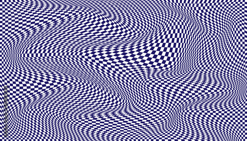 Blue and white distorted checkered background