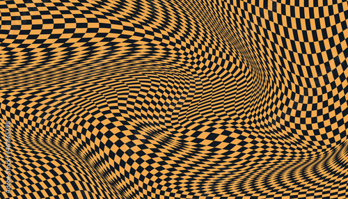 Orange and black distorted checkered background