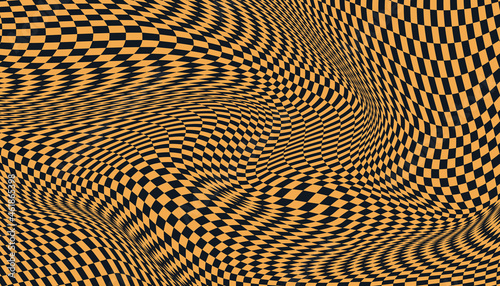 Orange and black distorted checkered background