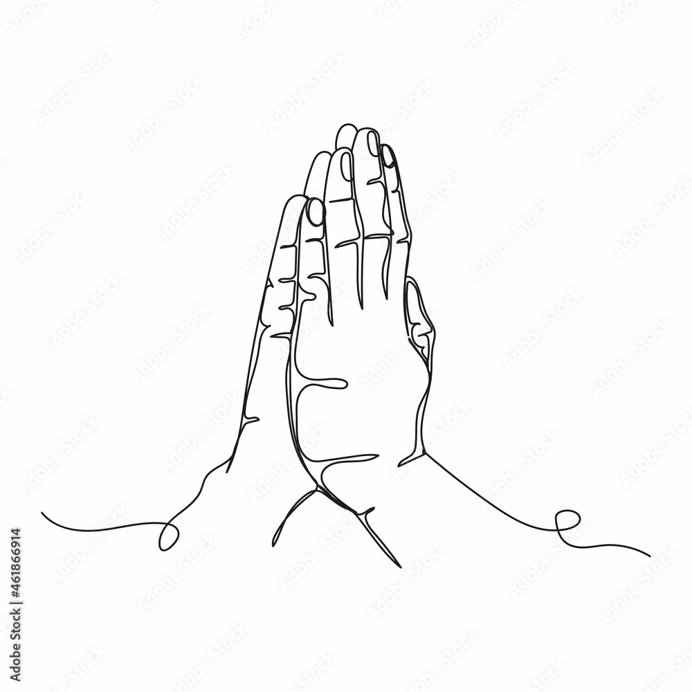 Continuous one line drawing of religious man praying in silhouette on a white background. Linear