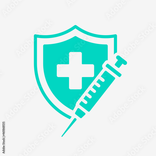 Medical Syringe Shield Protection Flat Color Vector Icon