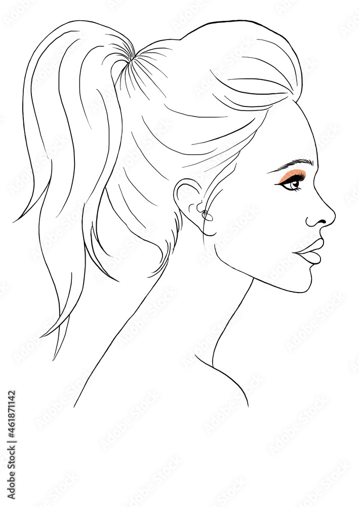 woman's face from the side, with her hair tied back