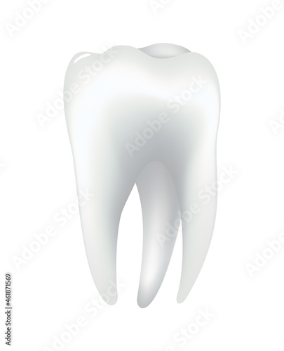 White shining human tooth. Dental medical icon. Stomatology clinic symbol. Teeth protection, oral or tooth care. Teeth restoration
