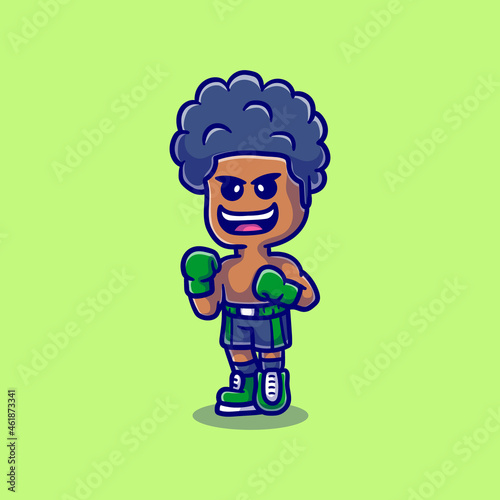 cute boxer boy excited illustration