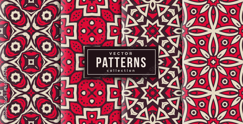 Fototapeta premium pattern ornament style red and white set of four. seamless background set