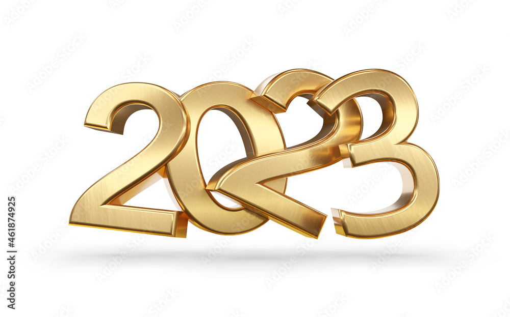 2023 golden symbol bold letters metallic isolated on white 3d-illustration 2023 golden symbol bold letters metallic isolated on white 3d-illustration
