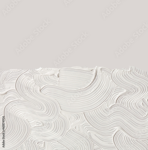 Abstract white color acrylic wave wall painting. Canvas vintage grunge texture background.