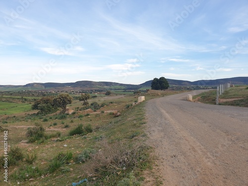 A road between fields in the picturesque countryside.