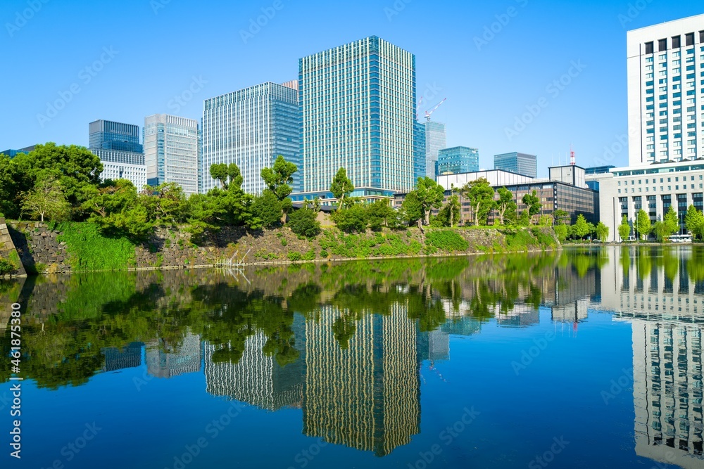 Buildings reflected on the surface of the water 