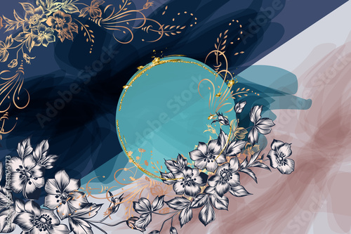 Luxury vector floral invitation card with hand drawn flowers for design