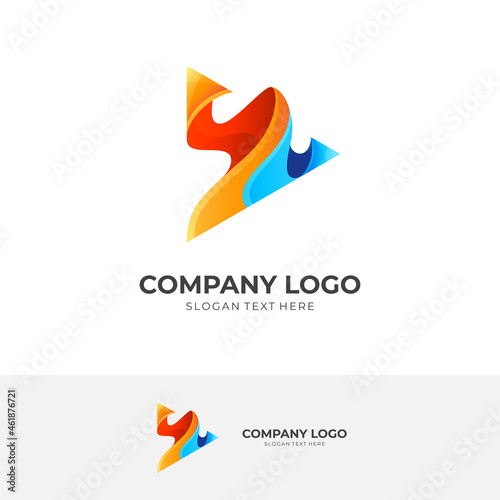 abstract play logo design template with 3d colorful style