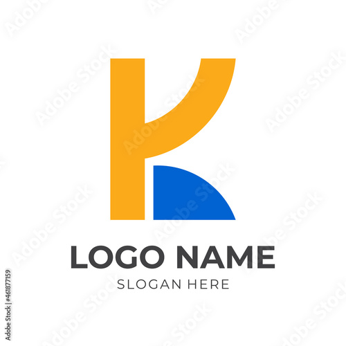 letter K logo template with flat blue and yellow color style