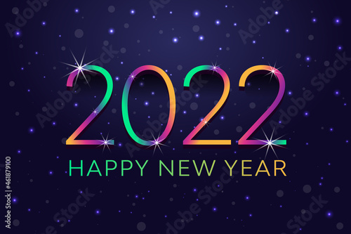 Colorful Dark Blue Night Sky Blinking Stars with Falling Snows Reveals Happy New Year 2022 Abstract