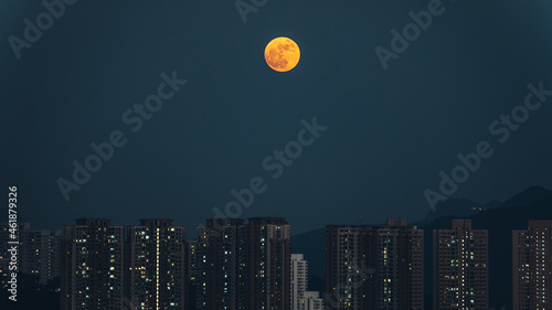 Super full moon over the Hong Kong living estate