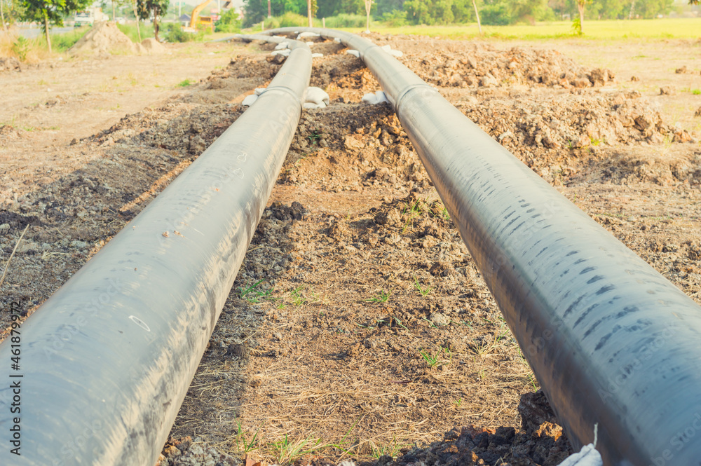 Construction of a new energy pipeline of Oil or Gas pipeline,Pipes at a construction site to be used in a new energy pipeline . Construction of a new energy pipeline of Oil or Gas pipeline,Pipes at a construction site to be used in a new energy pipeline .