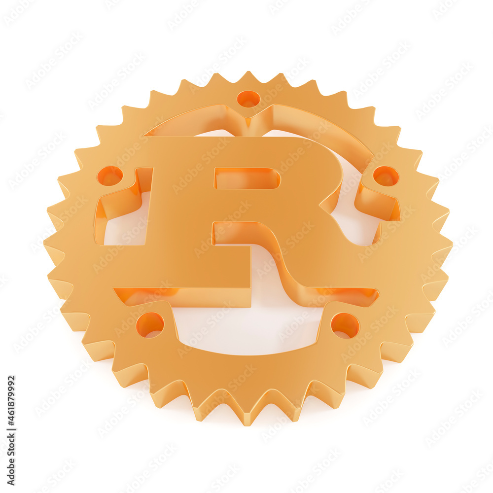 Rust. Programming language. Logo on white background. 3D rendering ...