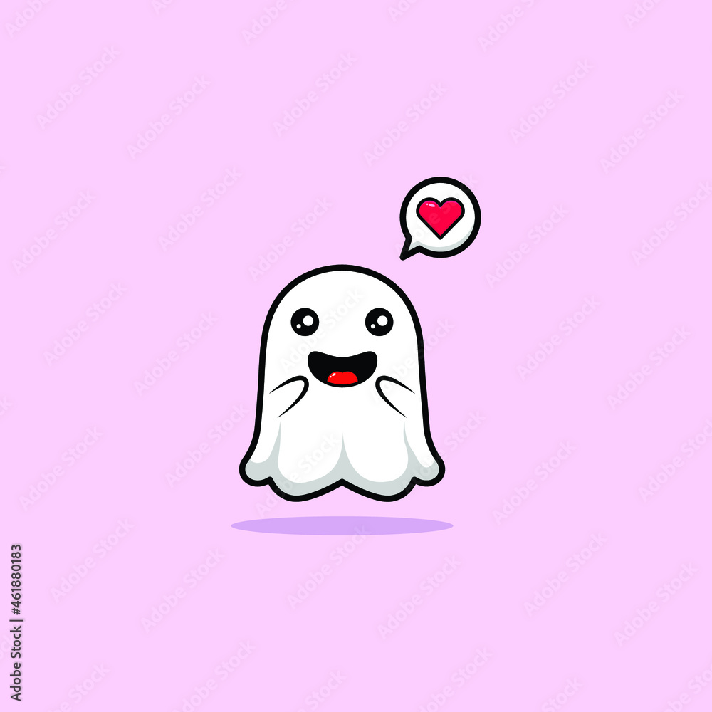 Cute ghost character. Collection of illustrations for Halloween in cartoon style with expressions in love Cute ghost character. Collection of illustrations for Halloween in cartoon style with expressions in love