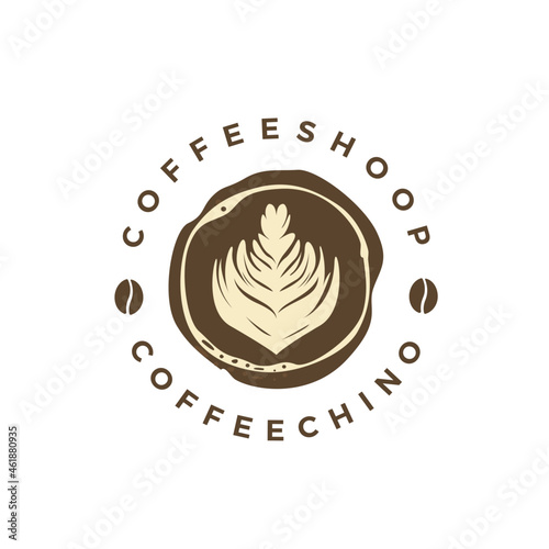 Coffee logo with heart and rosetta latte art shapes on white background. Coffee design for logo, icon, symbol, Identity