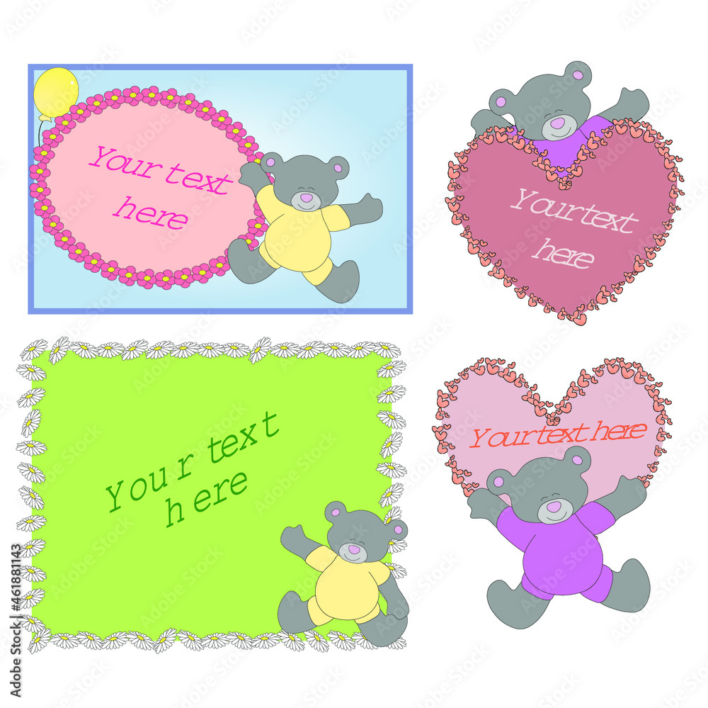 Teddy bear frames for children illustrations in vector Teddy bear frames for children illustrations in vector
